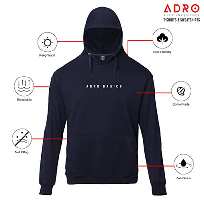 ADRO Men's Cotton Neck Hooded Sweatshirt (H22-M-AR2-NB_Navy)