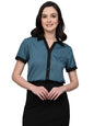 Style Quotient Women Teal and Black Printed Smart Casual Shirt