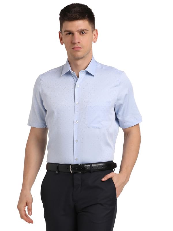 Turtle Men 100% Cotton Light Blue Self Design Regular fit Halfl Sleeve Formal Shirt