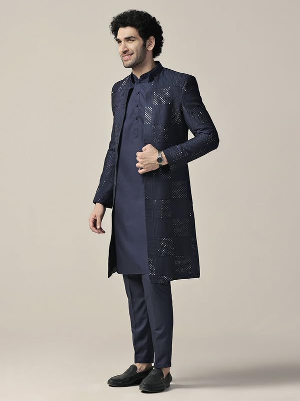 Kisah Sherwani Set For Men  Silk Blend Textured Indo Western Sherwani With Kurta And Trouser | Designer Ethnic Outfit For Weddin