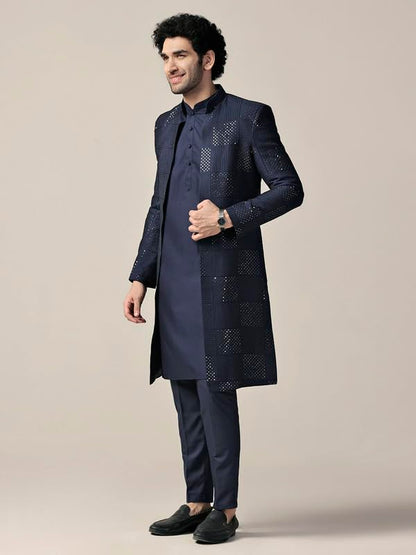Kisah Sherwani Set For Men  Silk Blend Textured Indo Western Sherwani With Kurta And Trouser | Designer Ethnic Outfit For Weddin