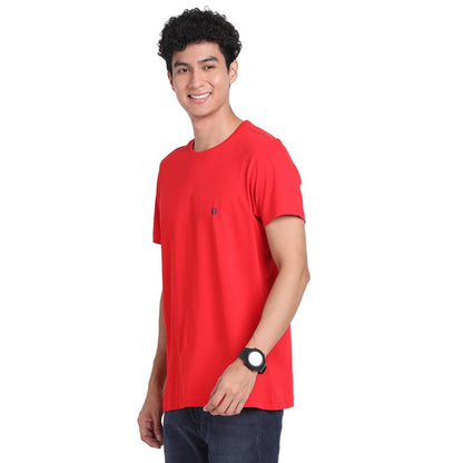 Turtle Men Essential 100% Cotton Red Plain Round Neck Half Sleeve Casual T-Shirt