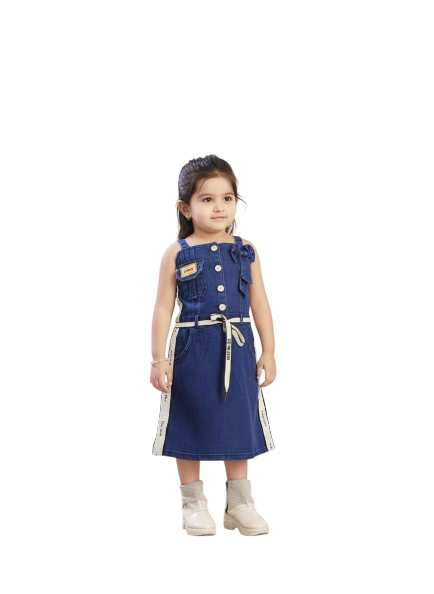 Aarika Girls Navy Blue Colour Solid Denim Dress-(3-9 Years)-(Oct_Dr-31646-Navy-Blue-22)