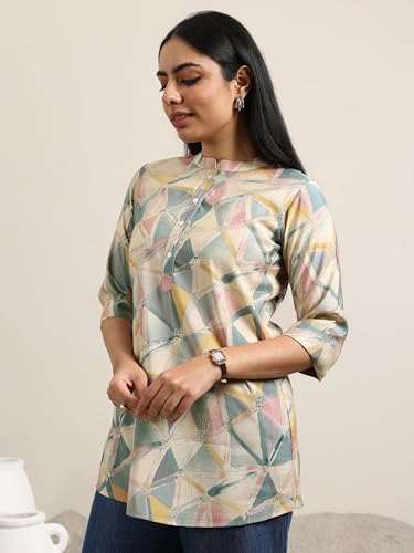 Libas WomenS Silk Blend Geometric Straight Kurti (29391O