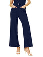 Womens Wide Leg Pants | Solid Blue Stretchable Polyester Trousers | Stylish Korean Clothing | Flared, Straight Fit, Baggy, and