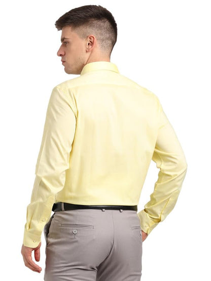 Turtle Men 100% Cotton Slim Fit Lemon Solid Formal Shirt