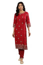 W Women Pink Festive Floral Print Viscose Straight Kurta set with Slim Pant