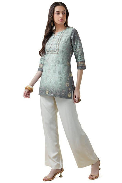 Soch Womens Powder Blue Cotton Blend Floral Embroidered Tunic with Schiffli