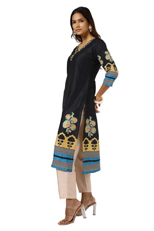 Soch Womens Black Muslin Blend Printed Kurta With Cutdana