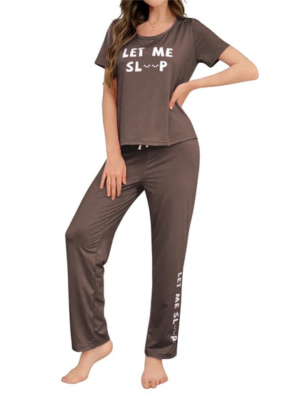 SMOWKLY Womens Premium Cotton Blend Cute Print Two Piece Pj Sleepwear Co-ord Set || Stylish Top with Pajama Pant Comfy Loungwea