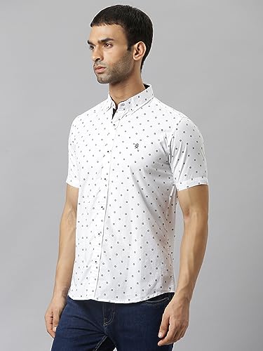 Thomas Scott MenS Printed Slim Fit 100% Cotton Casual Shirt With Button Down Collar And Half Sleeve Bright White