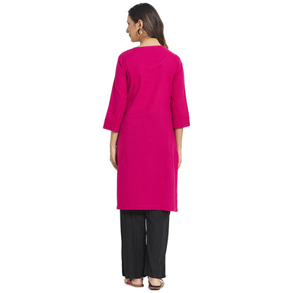 Fabindia Women Straight Style Medium Kurta Cotton_Xxl Fuchsia