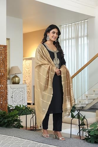 Greciilooks WomenS Cotton Regular Kurta Set (Gl-W.Kurta Set-K2794&P216&D128_Black 01
