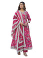Varanga Women Ethnic Jaipuri Floral Printed Angrakha Anarkali Kurta With Trouser & Dupatta
