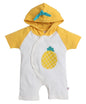 Bumzee White & Yellow Boys Half Sleeves Thigh Length Hooded Romper Age - 9-12 Months