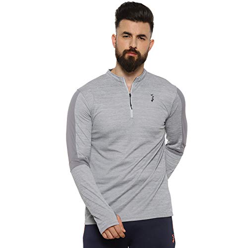 Campus Sutra Mens Solid Grey Dri-Fit Full Sleeve Activewear T-Shirt Regular Fit for Casual Wear | Modern Clothing T-Shirt Craft