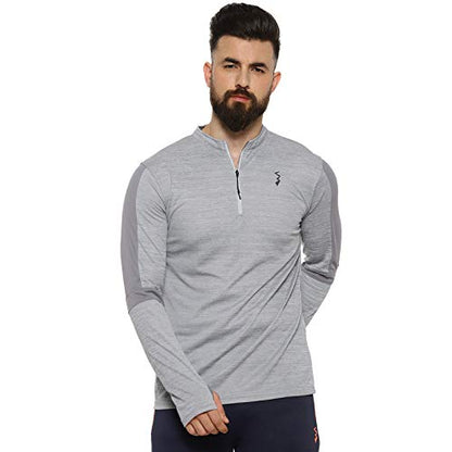 Campus Sutra Mens Solid Grey Dri-Fit Full Sleeve Activewear T-Shirt Regular Fit for Casual Wear | Modern Clothing T-Shirt Craft