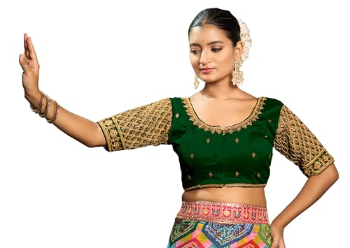 Pujia Mills WomenS Indian Ethnic Wear Designer Maggam With Zari Embroidery With Sequence Work Round Neck Half Sleeve Readymade