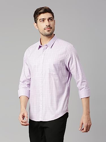 Thomas Scott Mens Checkered Slim Fit 100% Cotton Casual Shirt with Spread Collar and Long Sleeve