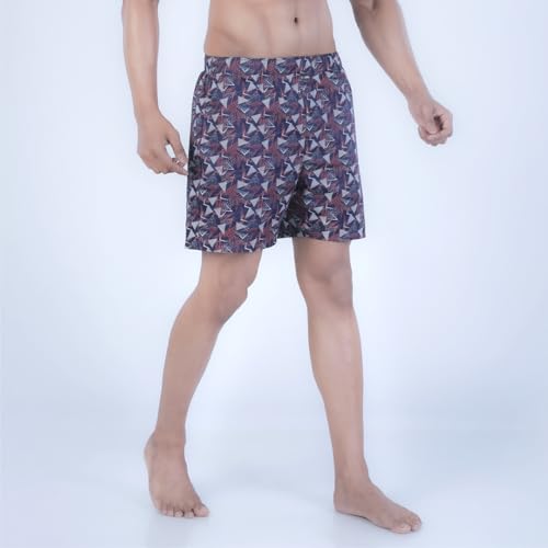 Rupa Colors PLAYSURE Collection Satin Boxers for Men, Abstract Printed, 100% Super Combed Cotton, Zip-Free, Ultrasoft Navy