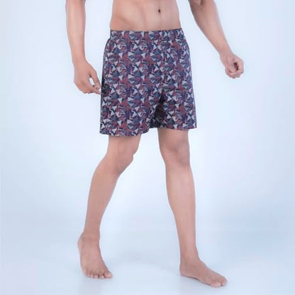 Rupa Colors PLAYSURE Collection Satin Boxers for Men, Abstract Printed, 100% Super Combed Cotton, Zip-Free, Ultrasoft Navy