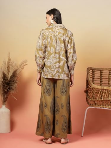 Stylum Womens Green Paisley Print Rayon Kurti Palazzo Set