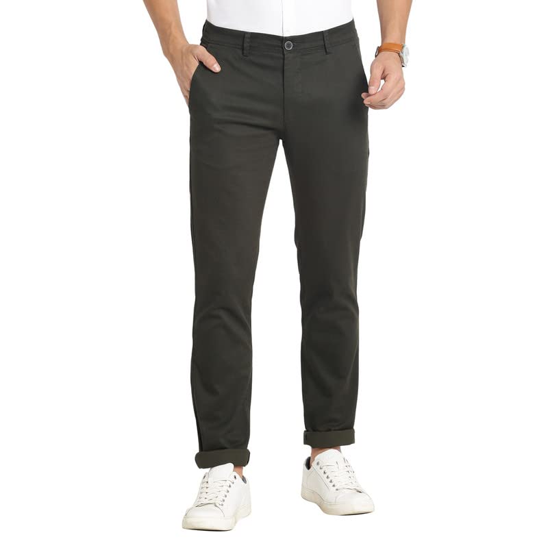 Turtle Men Cotton Charcoal Printed Narrow Fit Stretchable Casual Trousers