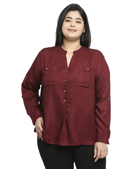 Style Quotient Women Maroon Solid Plus Size Shirts