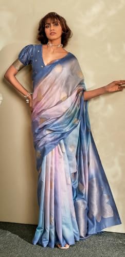 Pujia Mills WomenS Leaf Zari Woven Design With Ombre Print Silk Saree With Unstitched Blouse