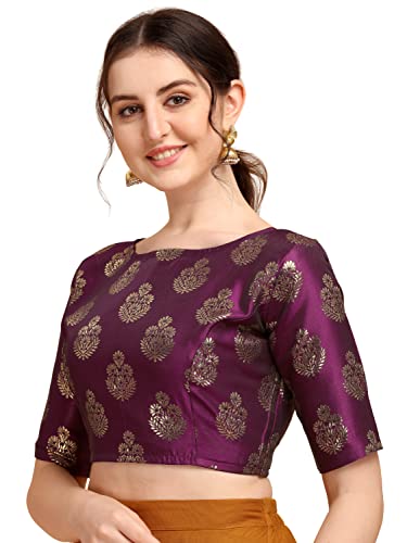 Oomph! WomenS Indian Ethnic Wear Designer Floral Pattern Zari Work Boat Neck Half Sleeve Readymade Non - Padded Blouse For Sare