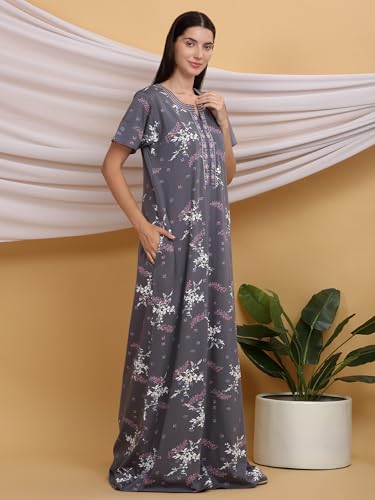 Sweet Dreams Women Printed Night Dress Dark Grey