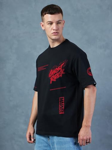Bewakoof Heavy Duty 1.0 Official Marvel Merchandise Mens Graphic Printed Oversized Fit Half Sleeve Round Neck Cotton Blend T-Sh
