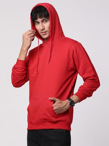 ADRO Mens Cotton Solid Hoodie Sweatshirts (H23-PLN-RD_Red)
