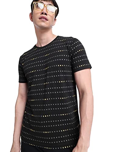 Bewakoof Mens All Over Printed 100% Cotton T-Shirt - Regular Fit, Round Neck, Half Sleeves Black