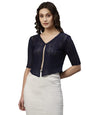 Style Quotient Women Self Design Navy Cotton lace Regular Smart Casual Shrug