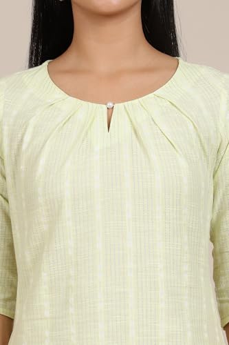 Aurelia Women's Green Yarn Dyed Cotton Blend Flarred Kurta