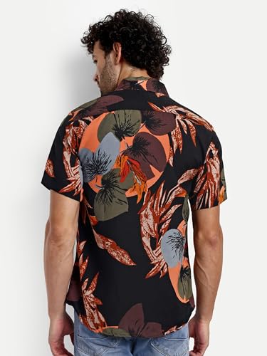 Greciilooks Mens Rayon Casual Shirt Regular Fit Men Casual Shirt (Black, Large)