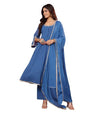 Varanga Women Round Neck Embroidered Anarkali With Tonal Bottom And Dupatta.