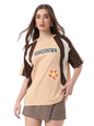 The Souled Store Homegrown Women and Girls Short Sleeves Round Neck Brown Graphic Printed Cotton Oversized T-Shirts