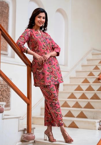 Dhruvi Trendz Regular Fit Formal Floral Printed Rayon Western Co-Ord Set For Women(Available In 2Xl And 3Xl) (Dt-W1729&Tr820_Pin