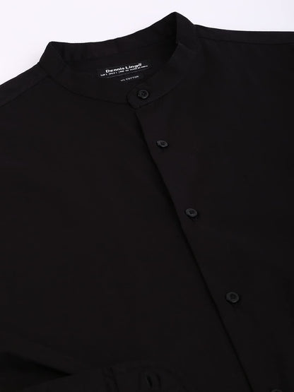 Dennis Lingo MenS Solid Casual Full Sleeves Black Cotton Shirt
