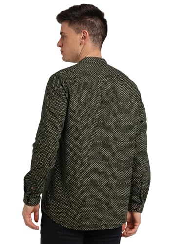 Turtle Men 100% Cotton Dark Green Printed Slim Fit Casual Kurta Shirt