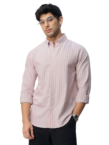 The Souled Store Slim-Fit Shirt: Lilac Stripes Men and Boys Long Sleeves Collared Neck Buttonfront Striped Regular Fit Lightweig