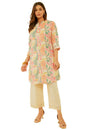 Soch Womens Beige & Red Abstract Print Linen Blend Kurta