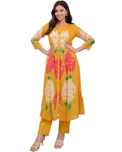 Gosriki WomenS Rayon Viscose A-Line Staright Kurta With Pant (Paula Mustard-Vks02-Gs_L_Mustard_Large)