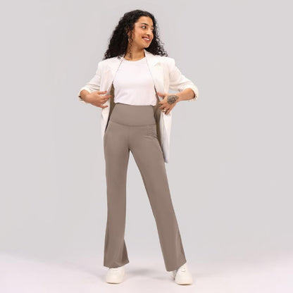 BlissClub Ultimate Flare Pants for Women Above 55 ft Tall | Ribbed Waistband, 4 Pockets | High Waist Trousers and Formal Pants