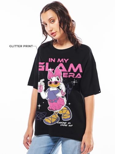 Bewakoof Official Disney Merchandise Daisy Duck Women Graphic Print Oversized Fit Half Sleeve Round Neck Cotton Jersey T-Shirt_6