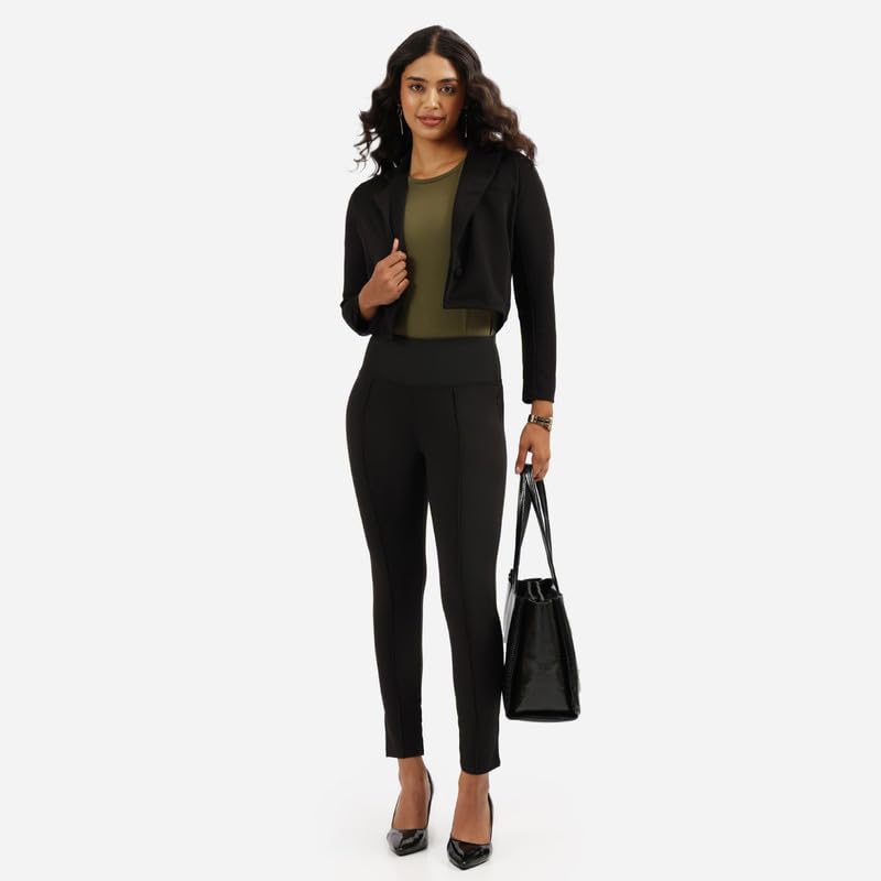 BlissClub Ultimate Sculpt Tregging Pants -Tall Above 55 | Ribbed Waistband | 2 Side Pockets | Front Pintucks | Feels Like Secon