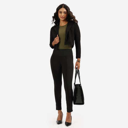 BlissClub Ultimate Sculpt Tregging Pants -Regular Below 54 | Ribbed Waistband | 2 Side Pockets | Front Pintucks | Feels Like Se
