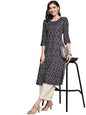 anubhutee Women's Rayon Navy Blue Ethnic Motifs Printed Straight Kurta